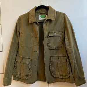 Anthropologie khaki jacket with ruffle pocket